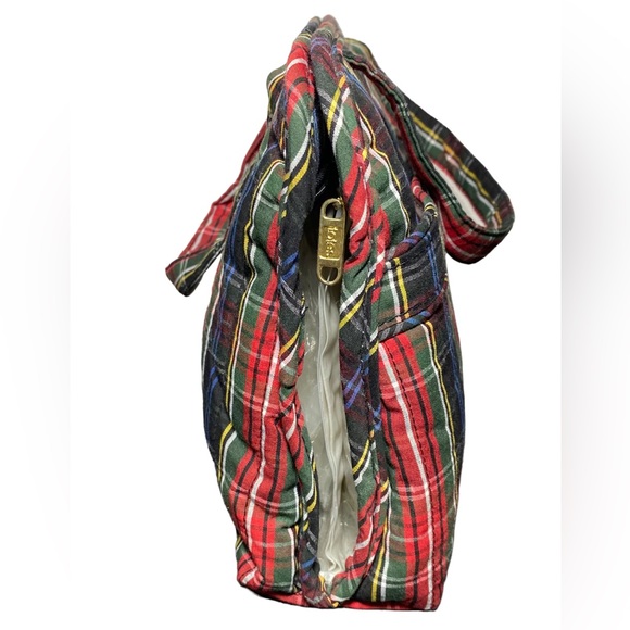 TOTES Toiletry Bag Cosmetic Makeup GUC tartan red plaid Travel Case handles - Picture 5 of 10